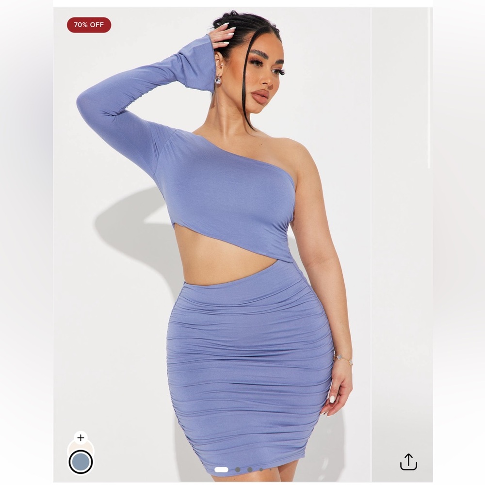 Fashion Nova One-Shoulder Cut-Out Dress - dusty blue